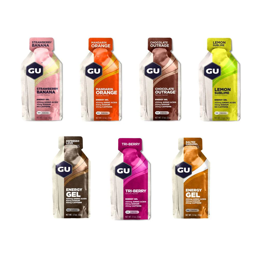 GU Energy Gel với đa dạng hương vị và caffeine