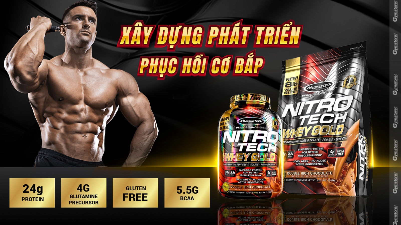 MuscleTech NitroTech Whey Gold với enzyme hỗ trợ hấp thu