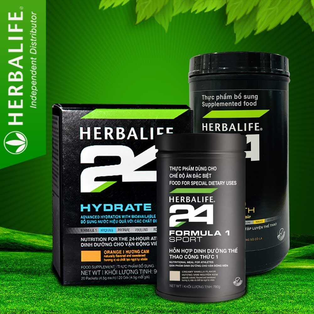 Bộ Sản Phẩm Dinh Dưỡng Thể Thao Herbalife | F1, Đạm Đen Rebuild Strength, 24 Hydrate